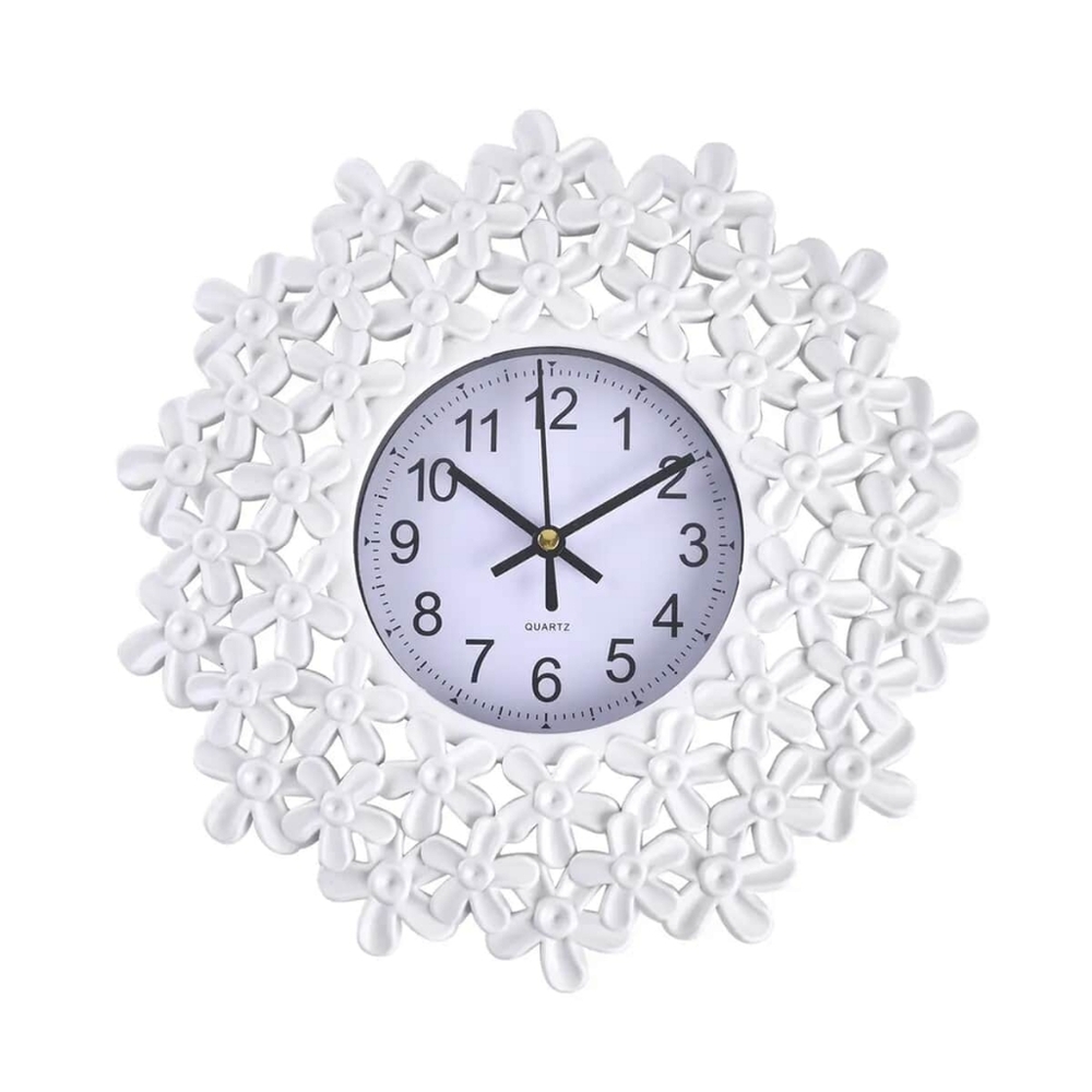 White Embossed Floral Design Clock Battery Operated - NWOB